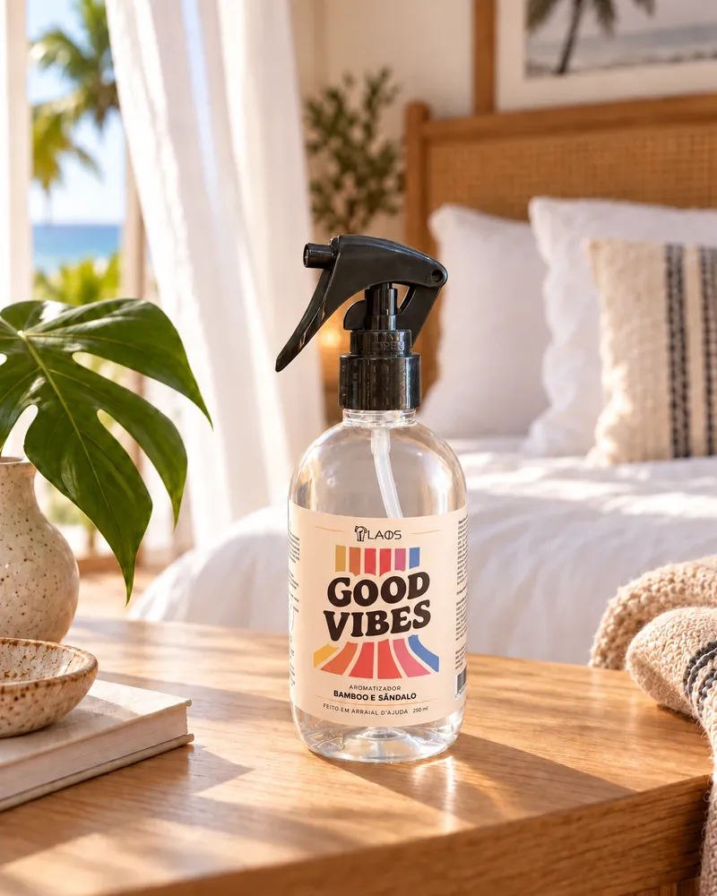 Home spray Good Vibes Bamboo & Sândalo num ambiente de casa