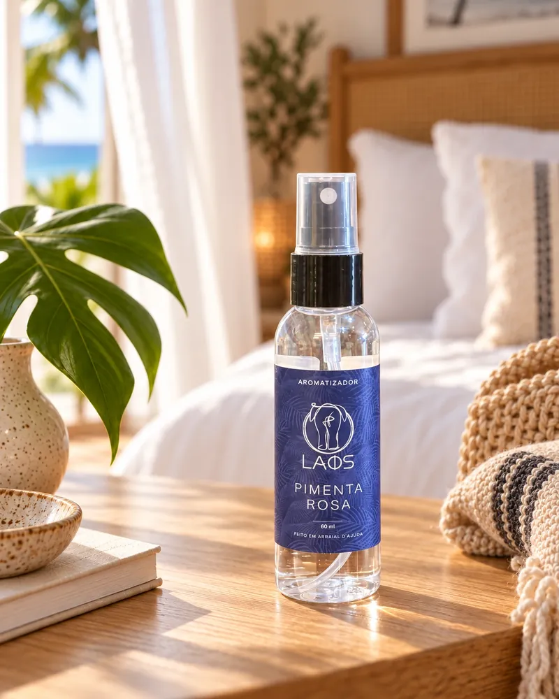 Spray Pimenta Rosa 60 ml num ambiente de casa