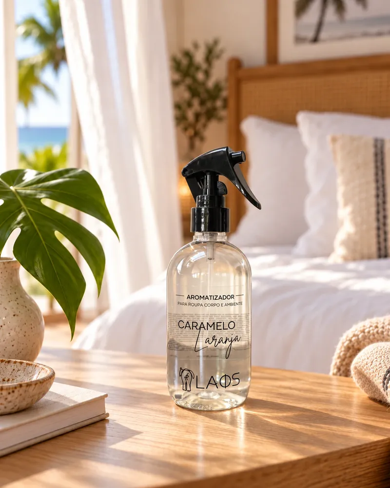 Aromatizador Caramelo e Laranja Cristal num ambiente de casa