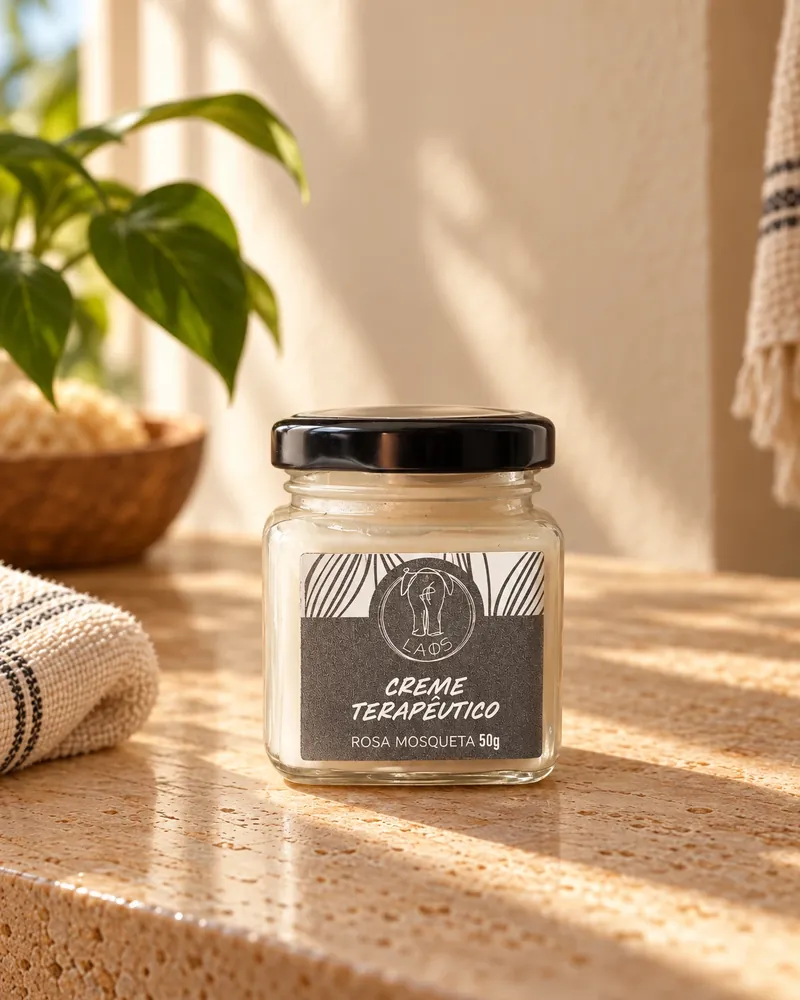 Creme Terapêutico Rosa Mosqueta num ambiente de casa