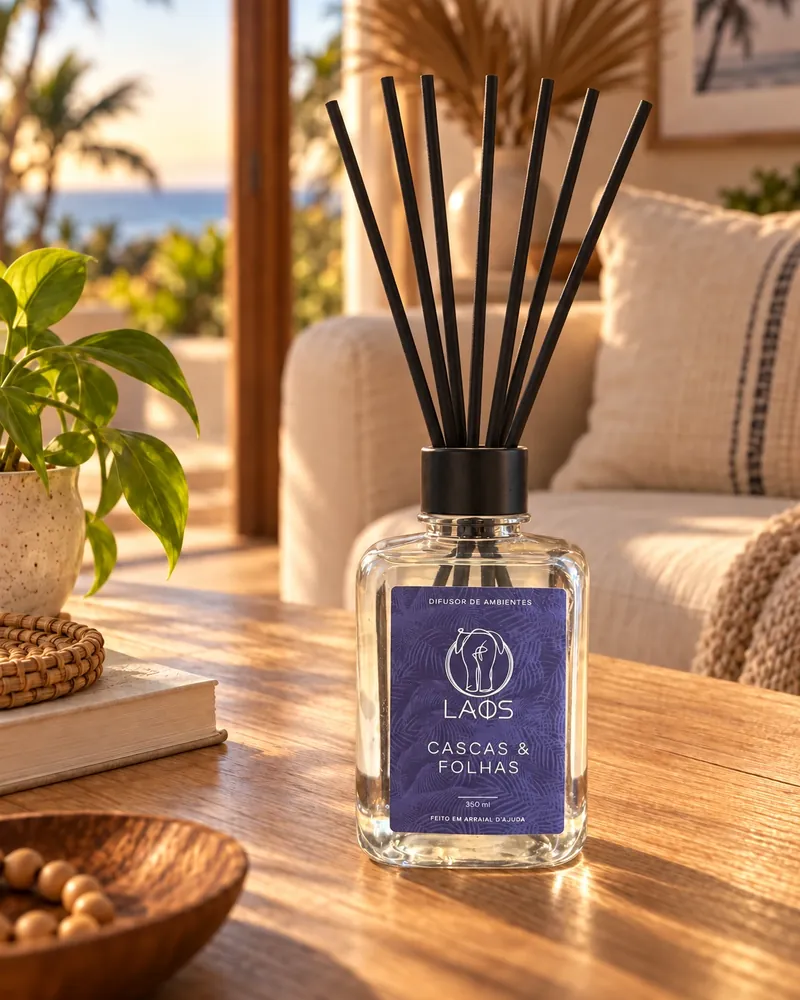 Difusor Cascas e Folhas 350 ml num ambiente de casa