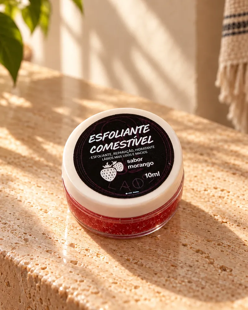 Esfoliante Comestível de Morango num ambiente de casa