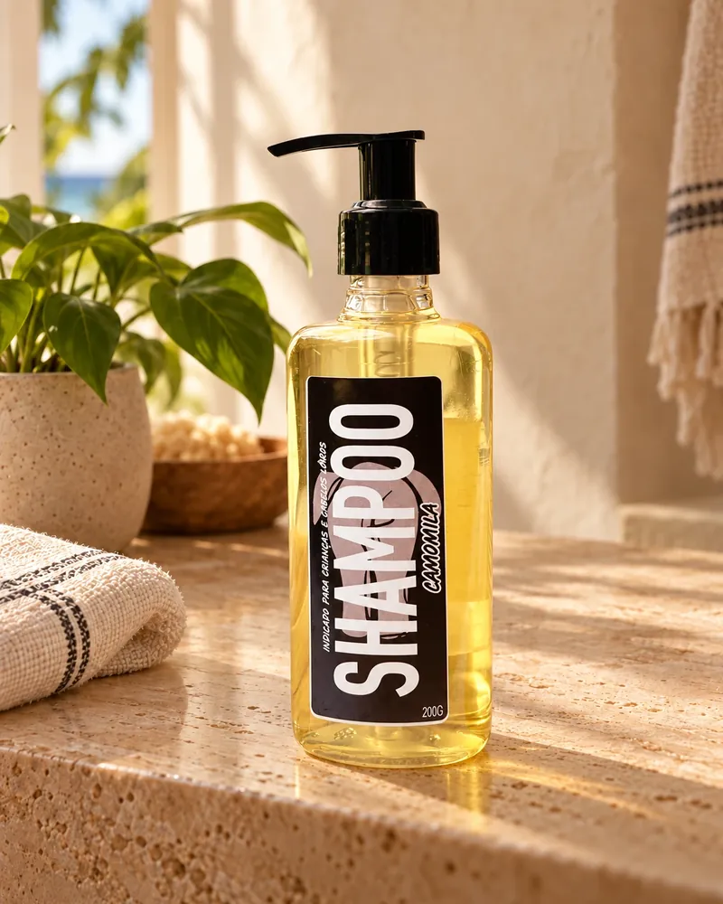 Shampoo de Camomila num ambiente de casa