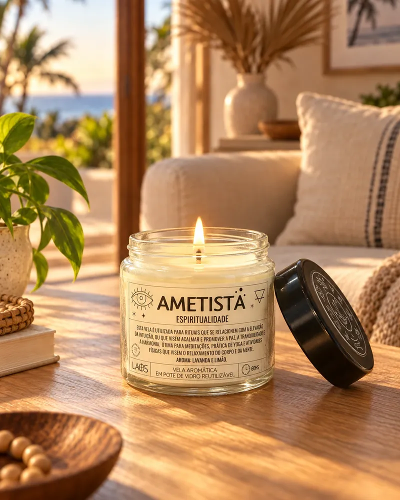 Vela Ametista num ambiente de casa