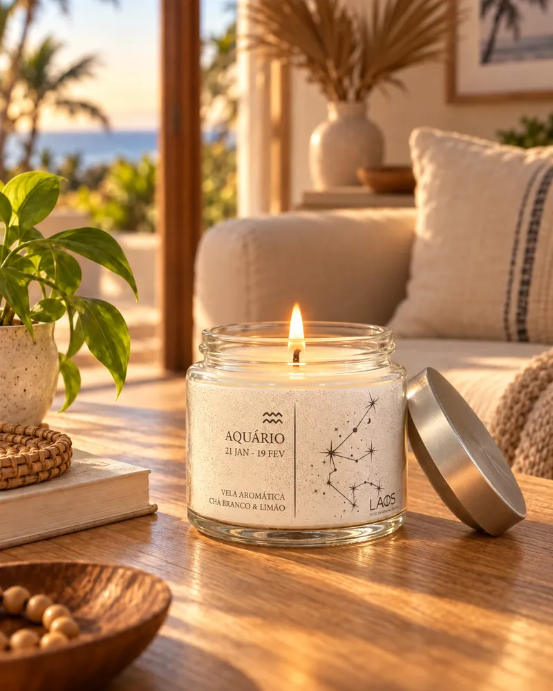 Vela Aquário num ambiente de casa