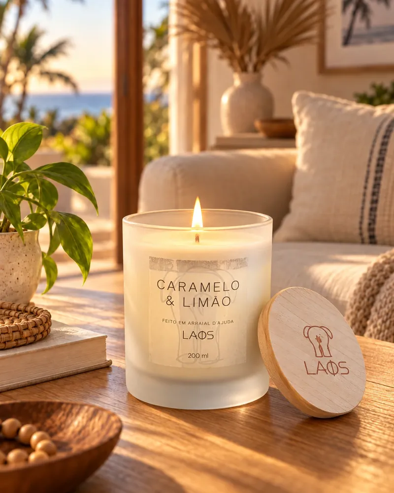 Vela Fosca Cristal Caramelo & Limão num ambiente de casa
