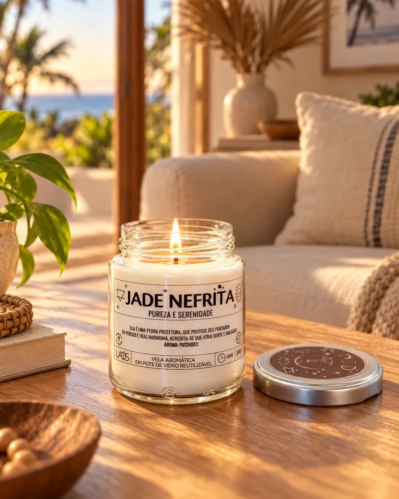 Vela Jade Nefrita num ambiente de casa