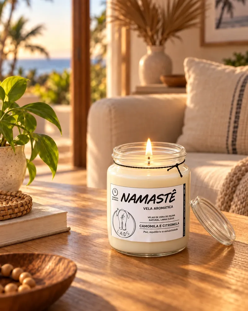 Vela Namastê num ambiente de casa