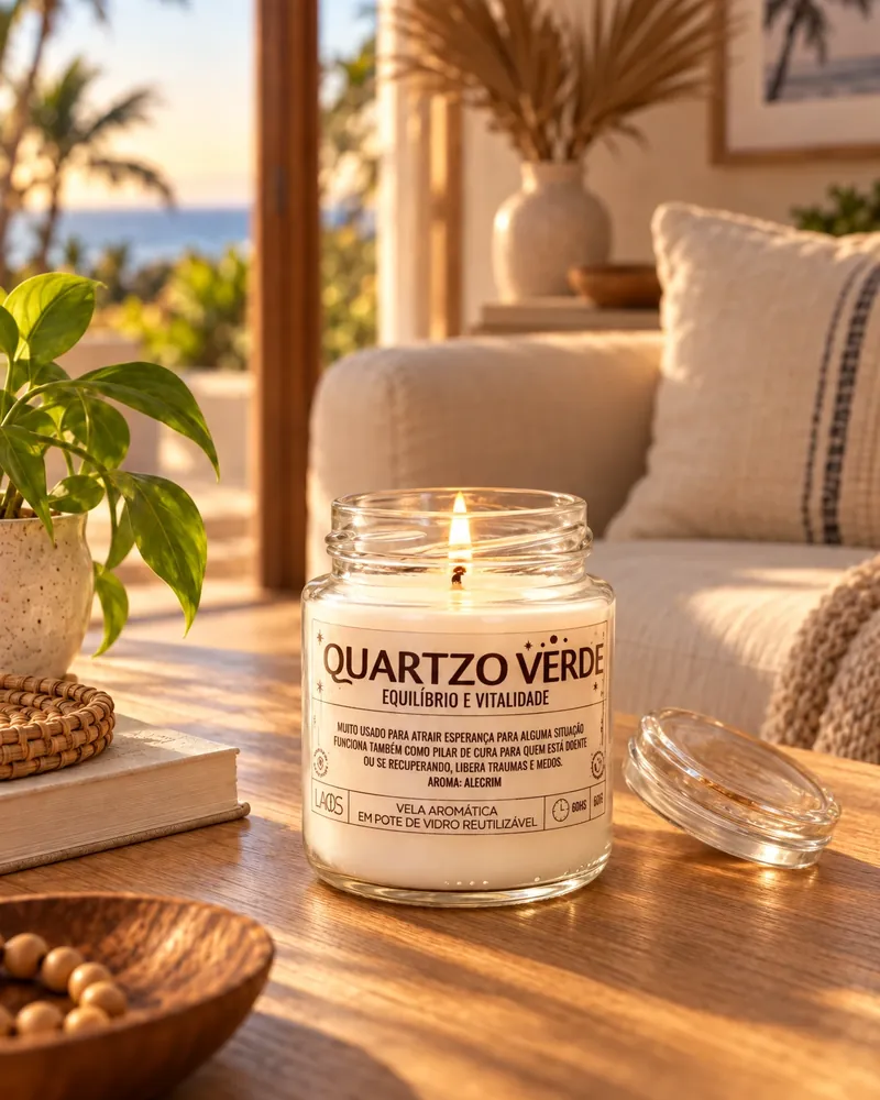 Vela Quartzo Verde num ambiente de casa