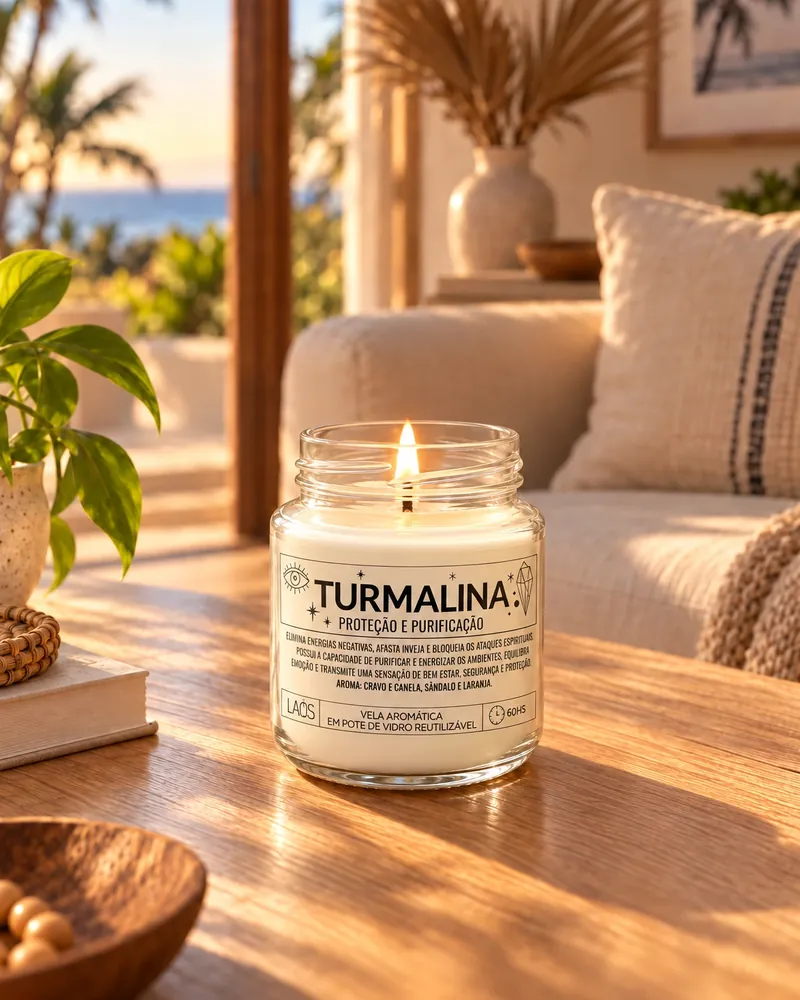 Vela Turmalina num ambiente de casa
